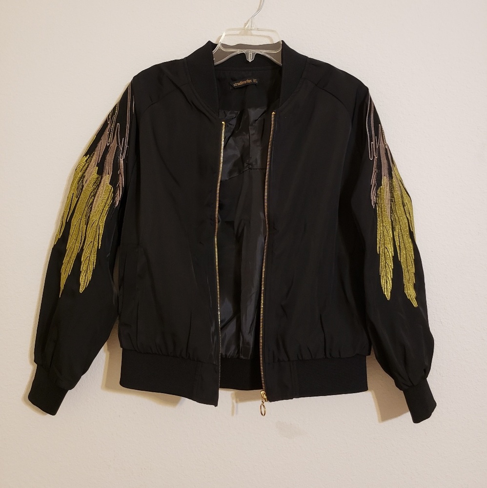 ZAFUL Zip Up Shiny Embroidered Bomber Jacket